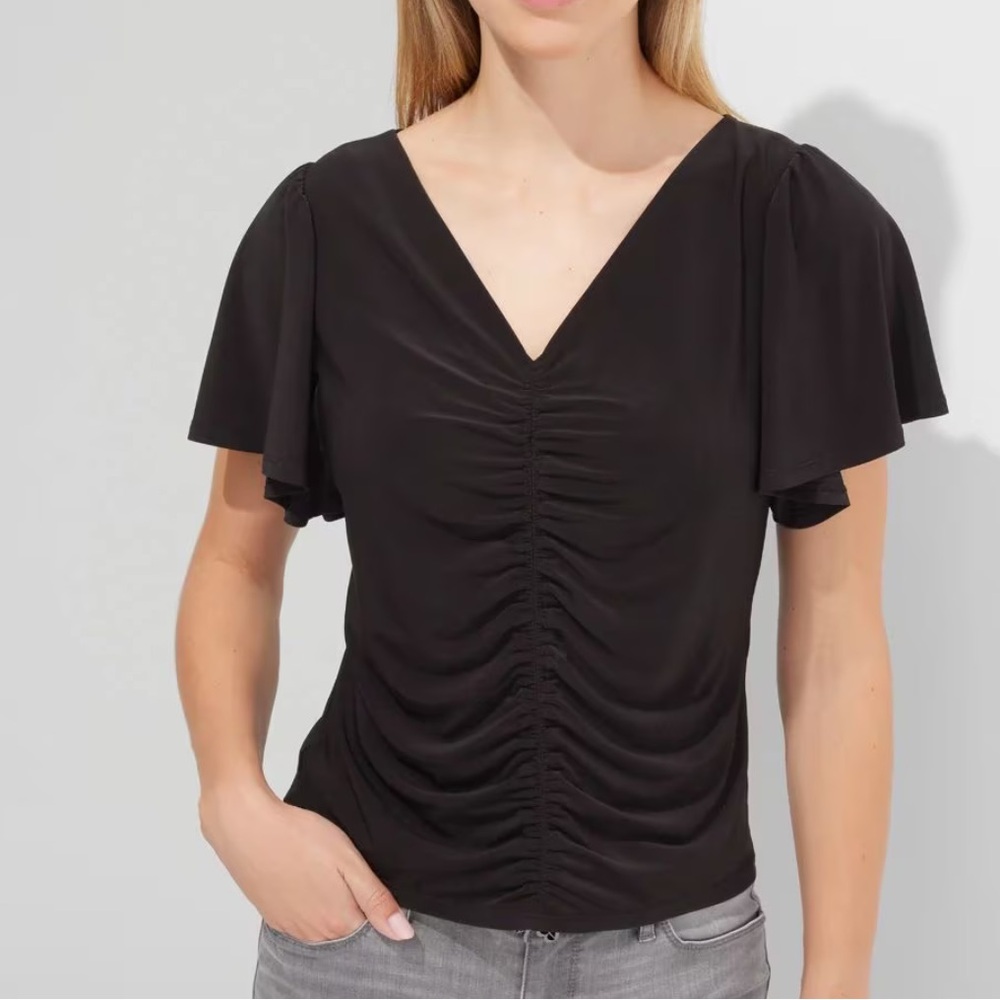 WHBM Black Ruched Front Tee